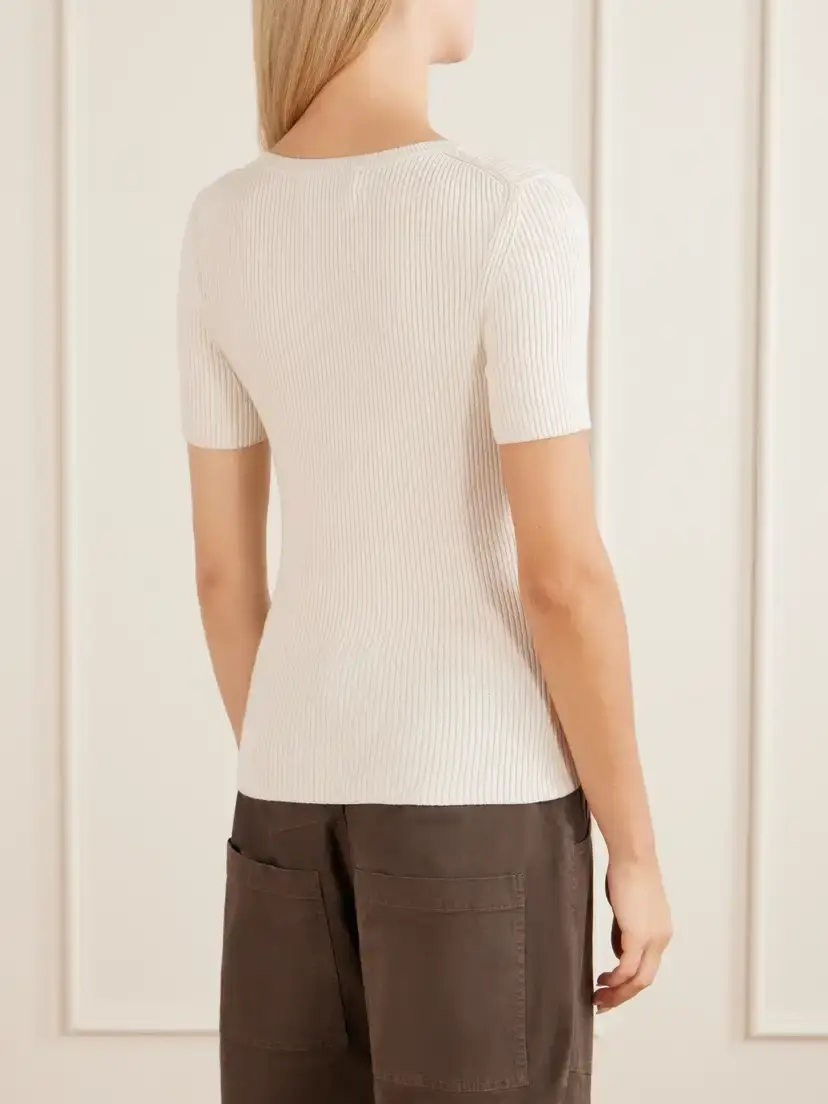 Nili Lotan Francene Ribbed Wool And Silk-blend Top - Neutrals | Thumbnail 4 Nili Lotan Francene Ribbed Wool And Silk-blend Top - Neutrals | Thumbnail 4