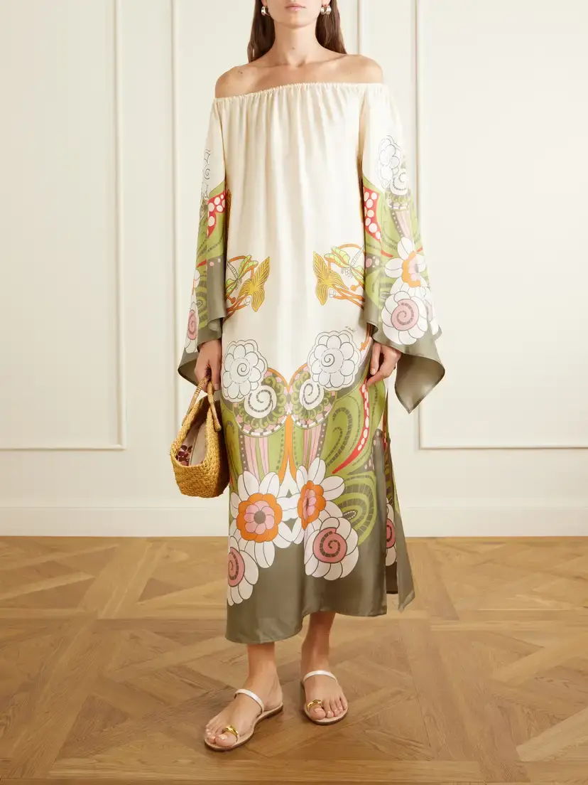 La DoubleJ Goddess Printed Off-the-shoulder Silk-twill Midi Dress | Thumbnail 2