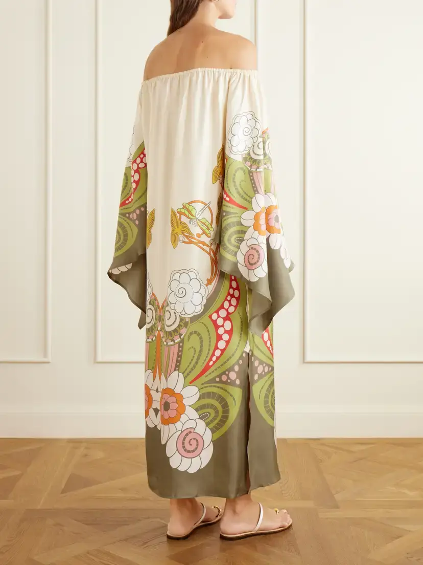 La DoubleJ Goddess Printed Off-the-shoulder Silk-twill Midi Dress | Thumbnail 3