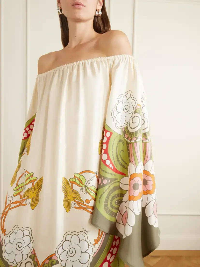 La DoubleJ Goddess Printed Off-the-shoulder Silk-twill Midi Dress | Thumbnail 4