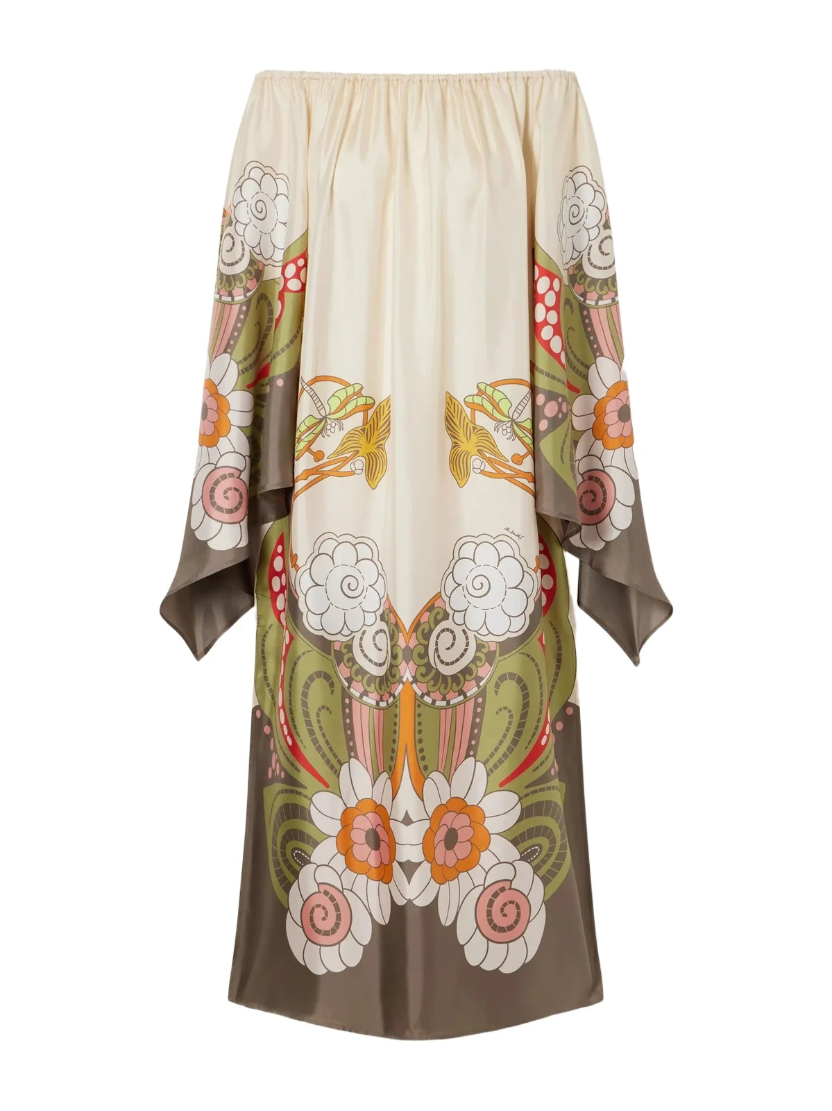 La DoubleJ Goddess Printed Off-the-shoulder Silk-twill Midi Dress