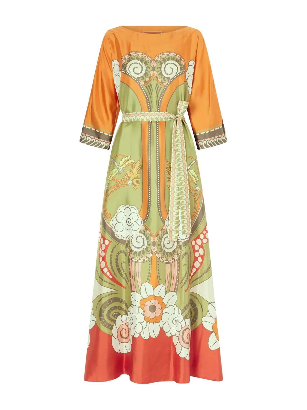 Muumuu Belted Printed Silk-twill Maxi Dress Muumuu Belted Printed Silk-twill Maxi Dress