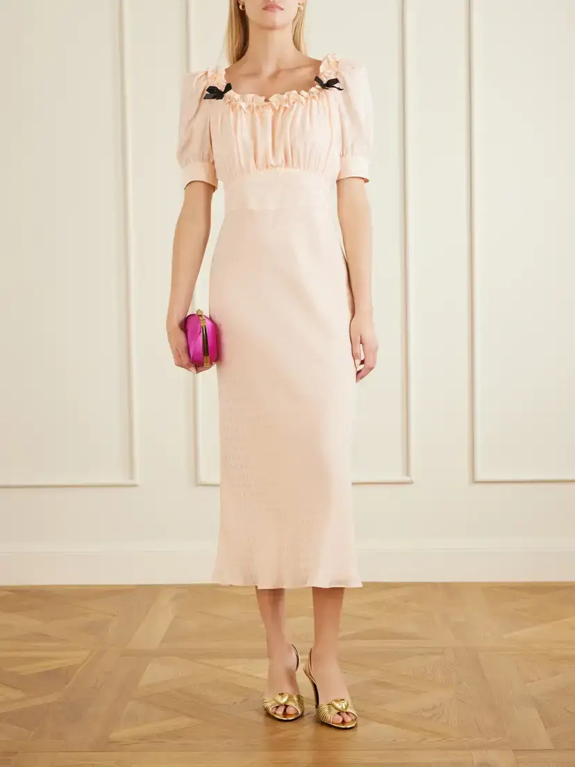 Alessandra Rich Ruffled Bow-embellished Silk-jacquard Midi Dress | Thumbnail 2 Alessandra Rich Ruffled Bow-embellished Silk-jacquard Midi Dress | Thumbnail 2