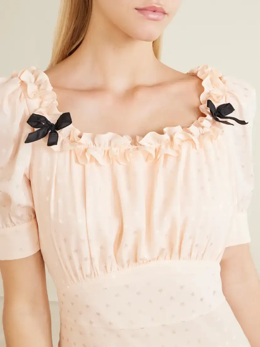 Alessandra Rich Ruffled Bow-embellished Silk-jacquard Midi Dress | Thumbnail 4 Alessandra Rich Ruffled Bow-embellished Silk-jacquard Midi Dress | Thumbnail 4