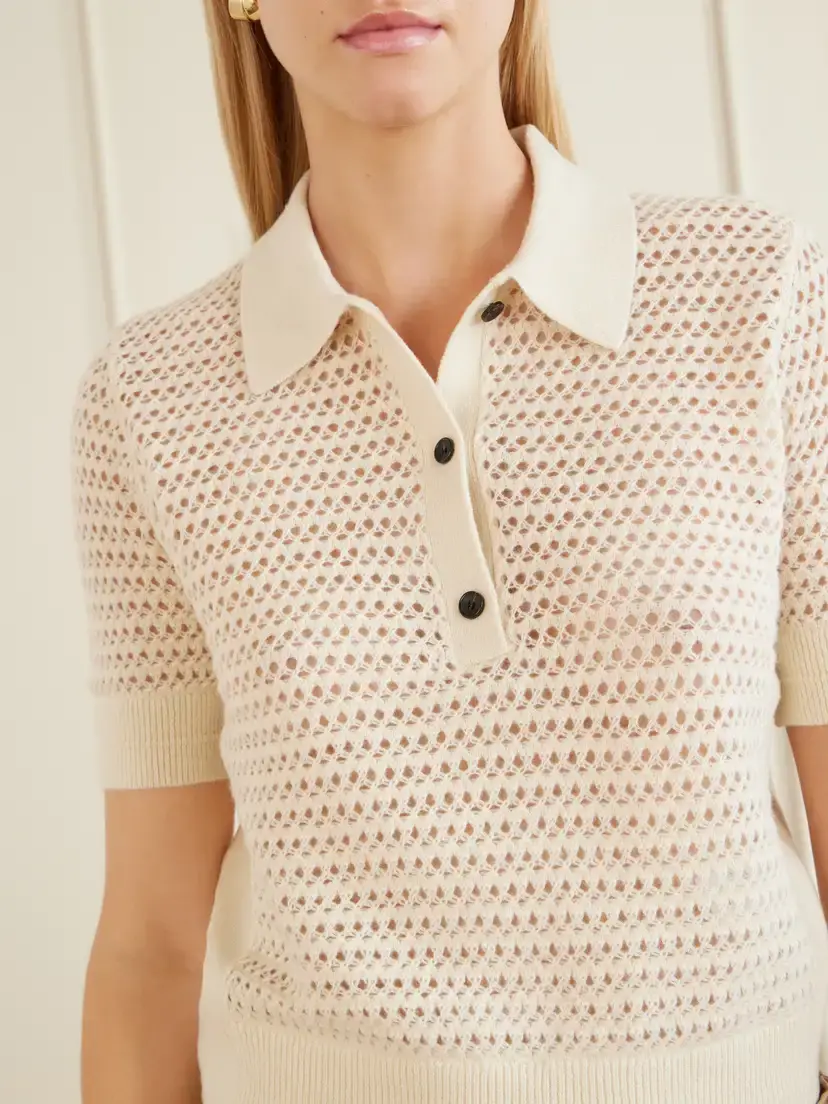 Maria McManus Cashmere And Cotton-blend Crochet-knit Polo Shirt | Thumbnail 4