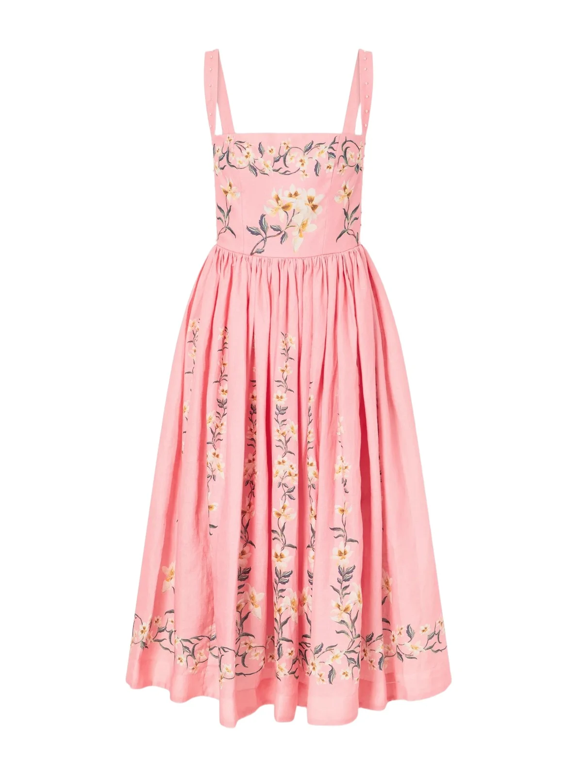 Agua by Agua Bendita Mielero Promesa Bead-embellished Floral-print Linen Midi Dress