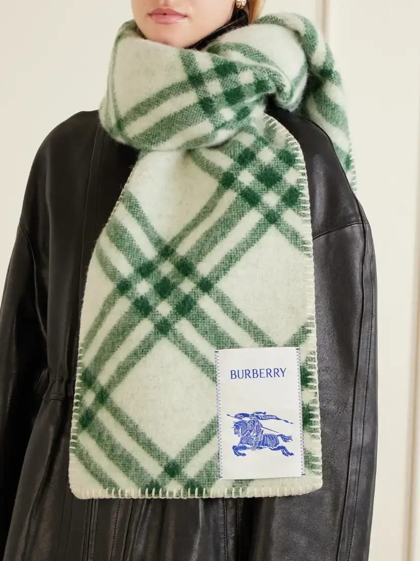 Burberry Logo-appliquéd Checked Wool Scarf | Thumbnail 2 Burberry Logo-appliquéd Checked Wool Scarf | Thumbnail 2
