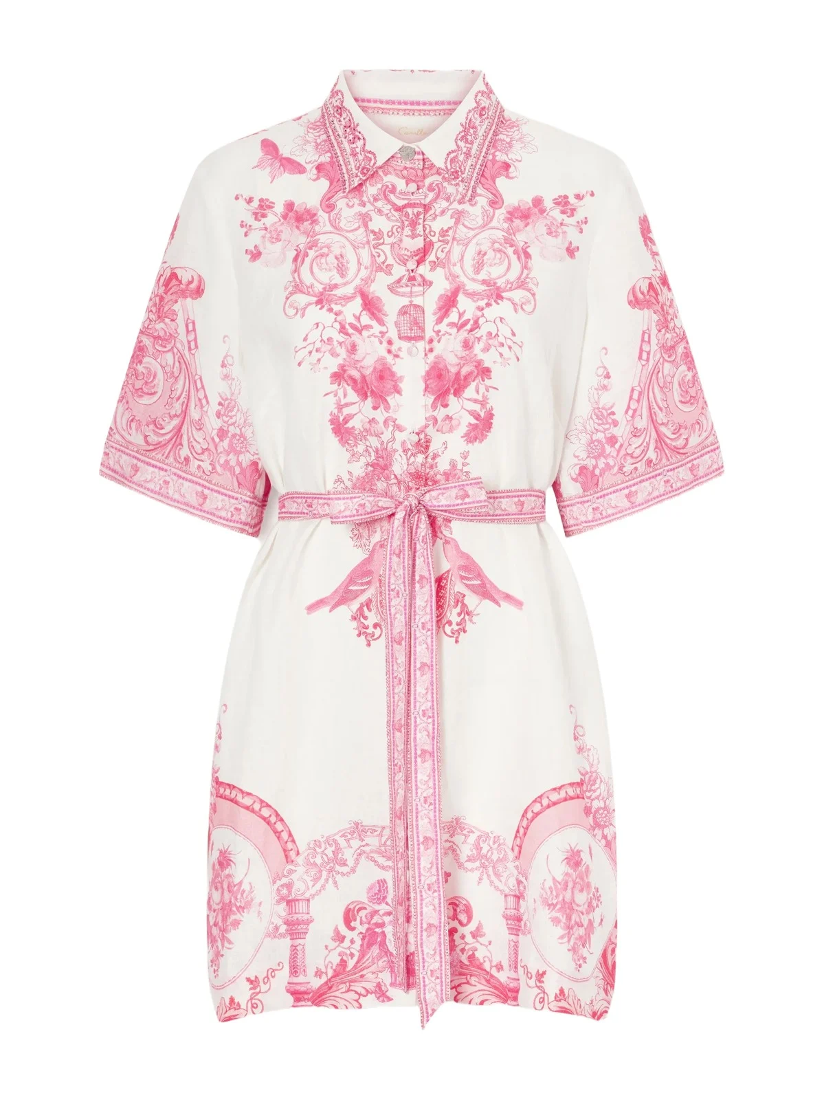 Camilla Floral-print Embellished Linen Mini Dress