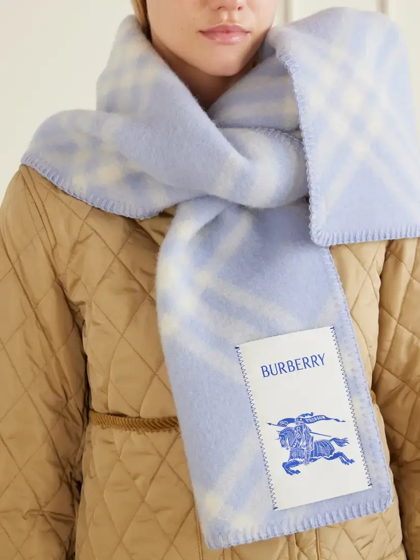 Burberry Logo-appliquéd Checked Wool Scarf | Thumbnail 2 Burberry Logo-appliquéd Checked Wool Scarf | Thumbnail 2