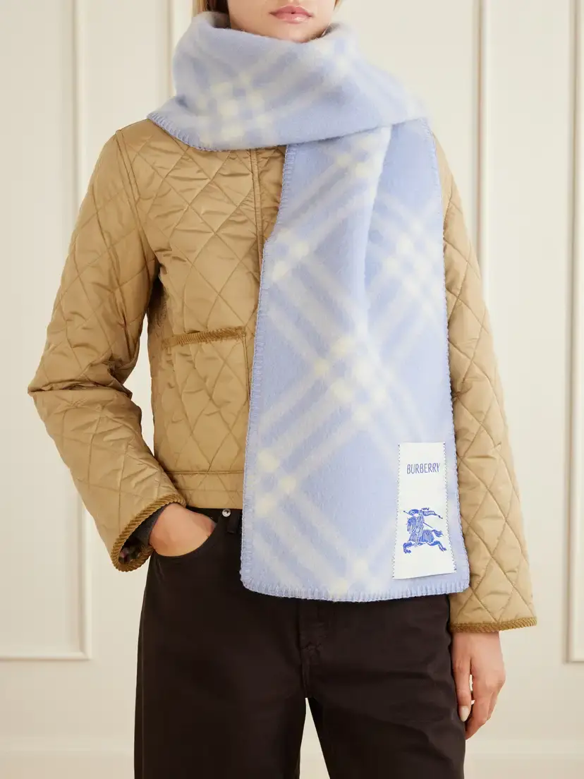 Burberry Logo-appliquéd Checked Wool Scarf | Thumbnail 4 Burberry Logo-appliquéd Checked Wool Scarf | Thumbnail 4