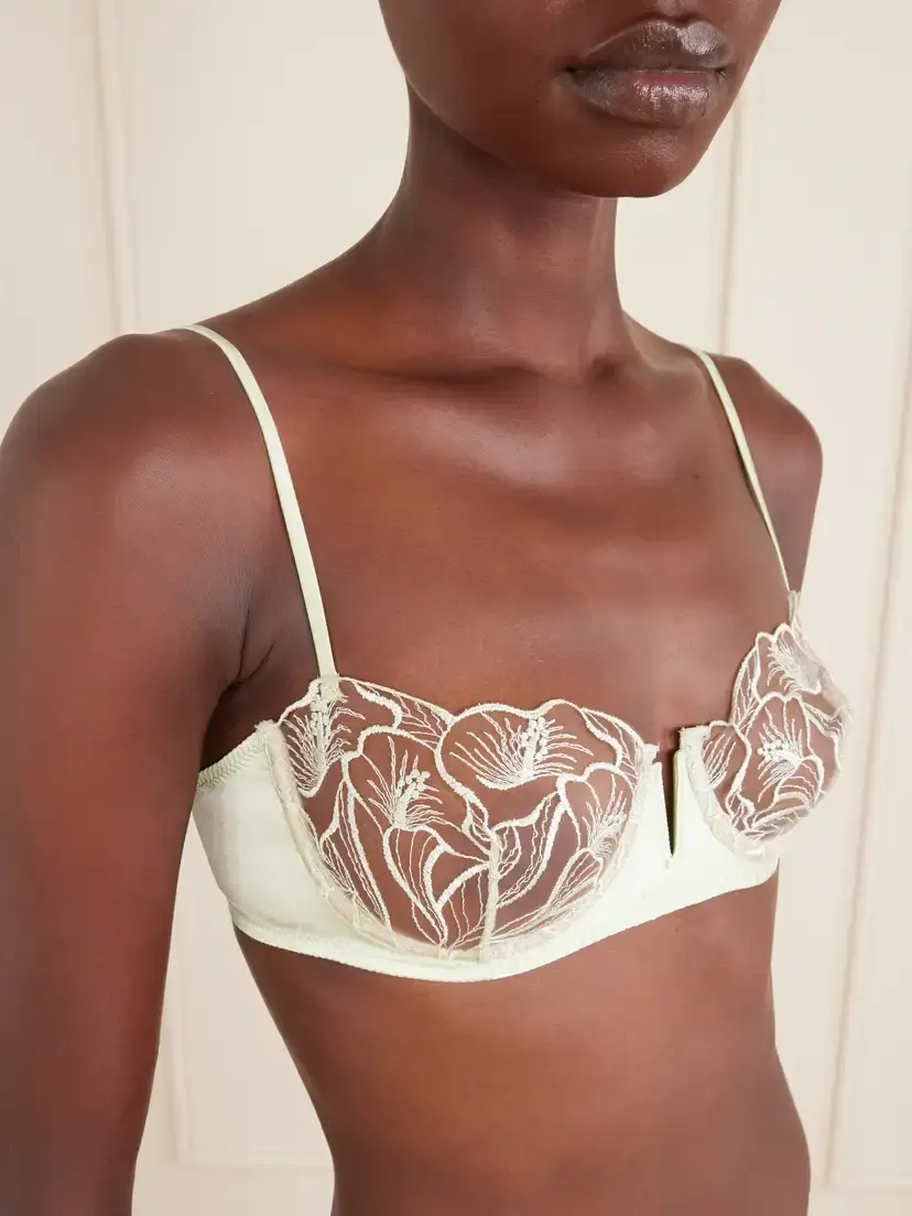 Kiki de Montparnasse Calla Lily Floral-embroidered Mesh And Satin Balconette Bra | Thumbnail 4 Kiki de Montparnasse Calla Lily Floral-embroidered Mesh And Satin Balconette Bra | Thumbnail 4