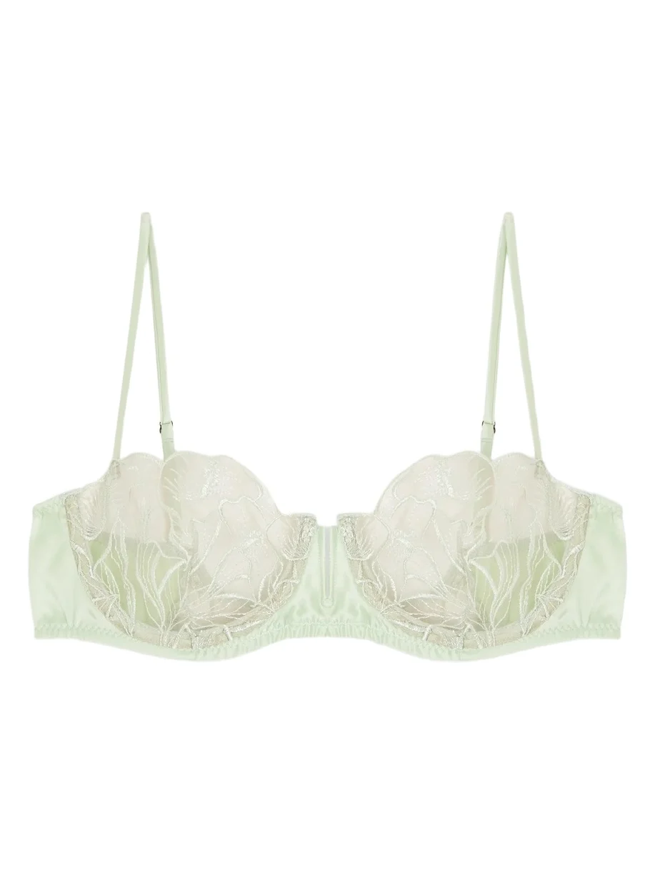 Kiki de Montparnasse Calla Lily Floral-embroidered Mesh And Satin Balconette Bra