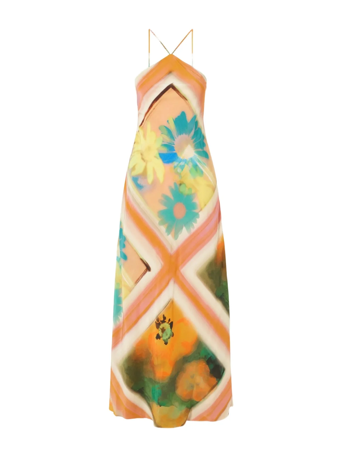 Cubism Striped Floral-print Satin Maxi Dress
