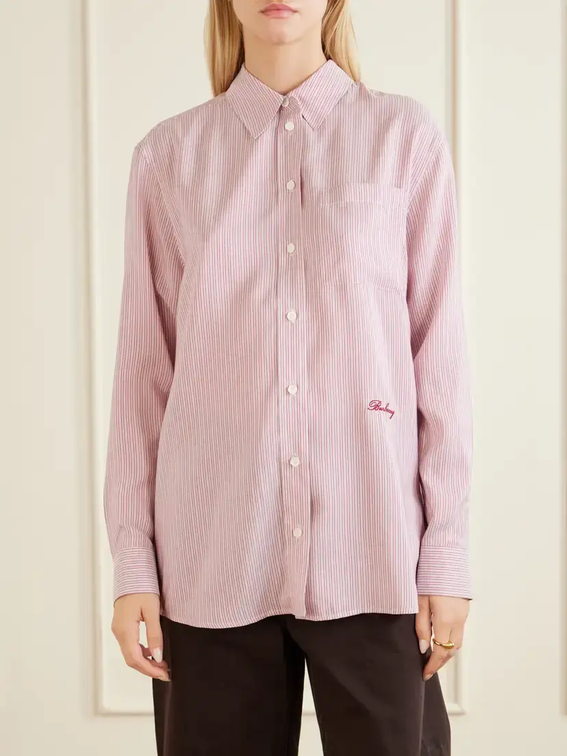 Burberry Logo-embroidered Striped Silk Shirt | Thumbnail 3