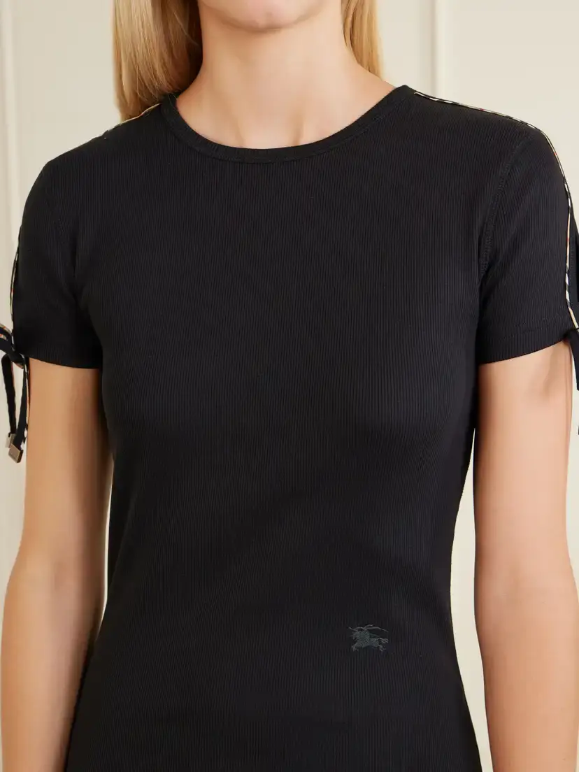 Burberry Tie-detailed Ribbed Stretch-cotton Jersey Mini Dress | Thumbnail 5 Burberry Tie-detailed Ribbed Stretch-cotton Jersey Mini Dress | Thumbnail 5