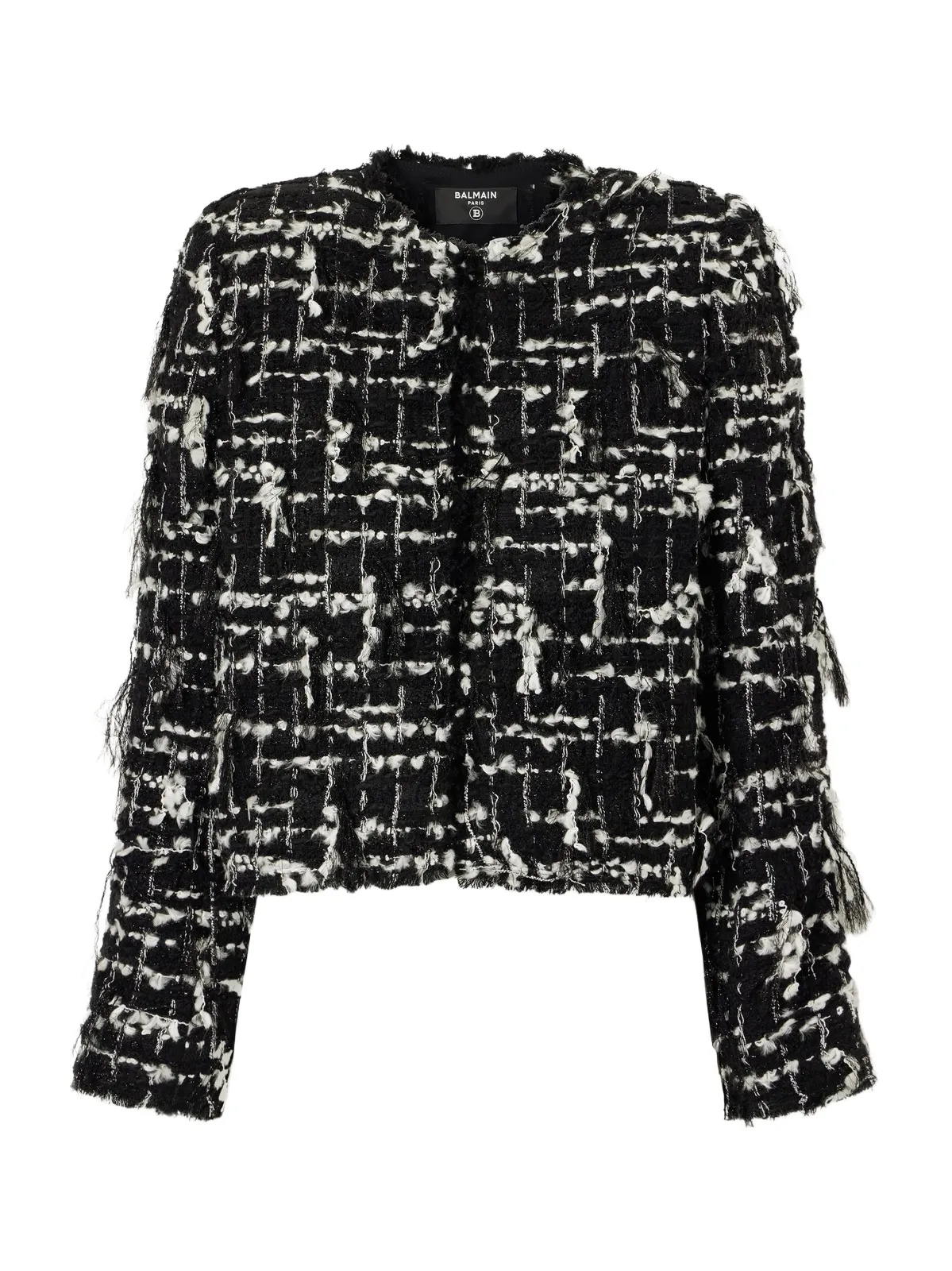 Cropped Embellished Metallic Tweed Jacket