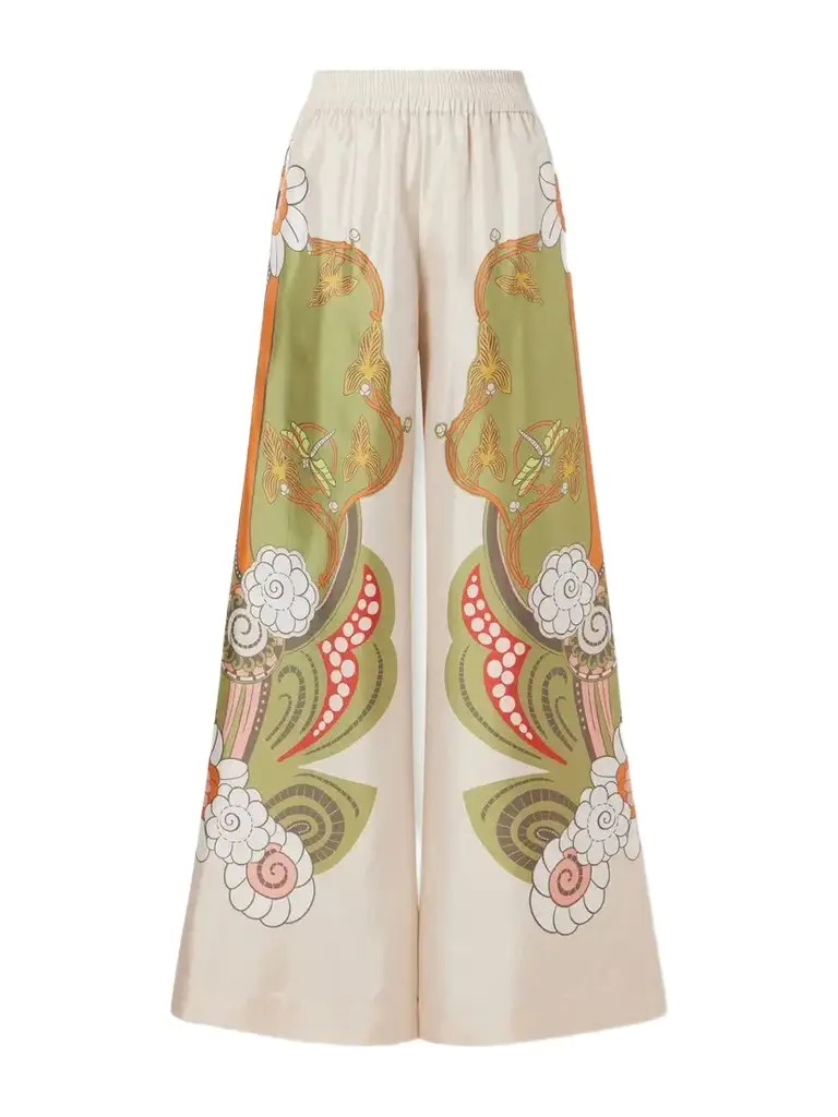 Palazzo Floral-print Silk-twill Wide-leg Pants