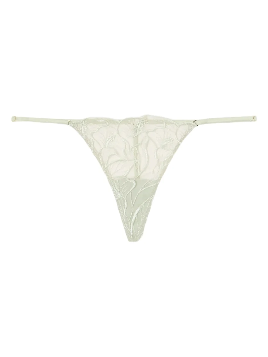 Kiki de Montparnasse Calla Lily Floral-embroidered Mesh Thong
