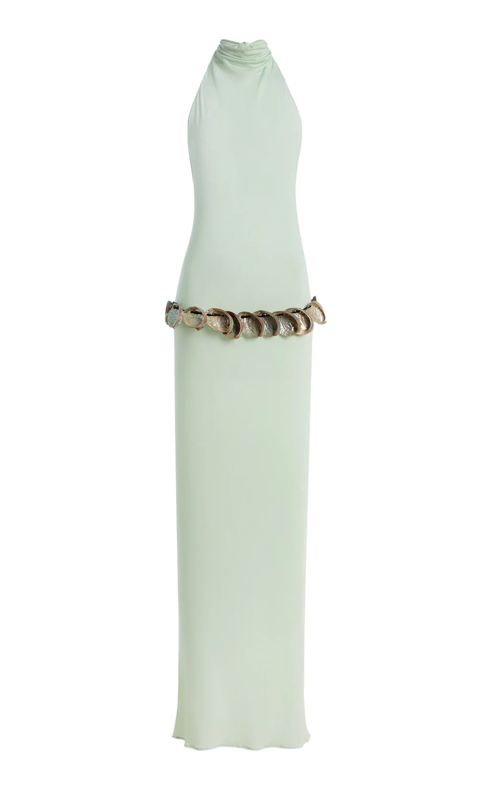 Exclusive Abalone Shell Belted Crepe Maxi Dress