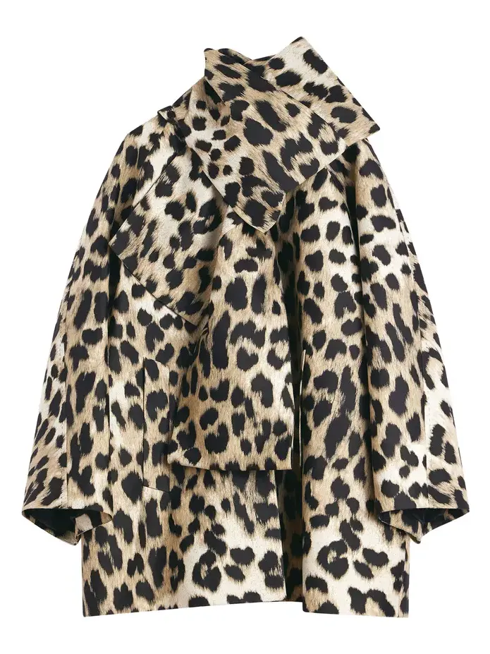 Bow-Scarf Leopard Short Coat Bow-Scarf Leopard Short Coat