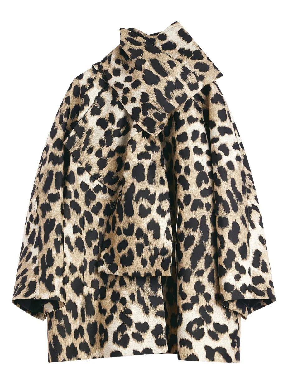 Bow-Scarf Leopard Short Coat Bow-Scarf Leopard Short Coat