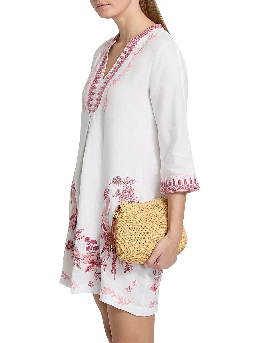 Johnny Was Women's Linen Embroidered V-Neck Minidress | Thumbnail 4 Johnny Was Women's Linen Embroidered V-Neck Minidress | Thumbnail 4