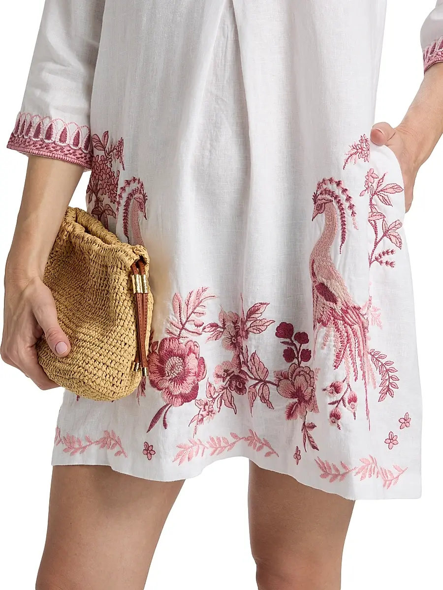 Johnny Was Women's Linen Embroidered V-Neck Minidress | Thumbnail 6 Johnny Was Women's Linen Embroidered V-Neck Minidress | Thumbnail 6