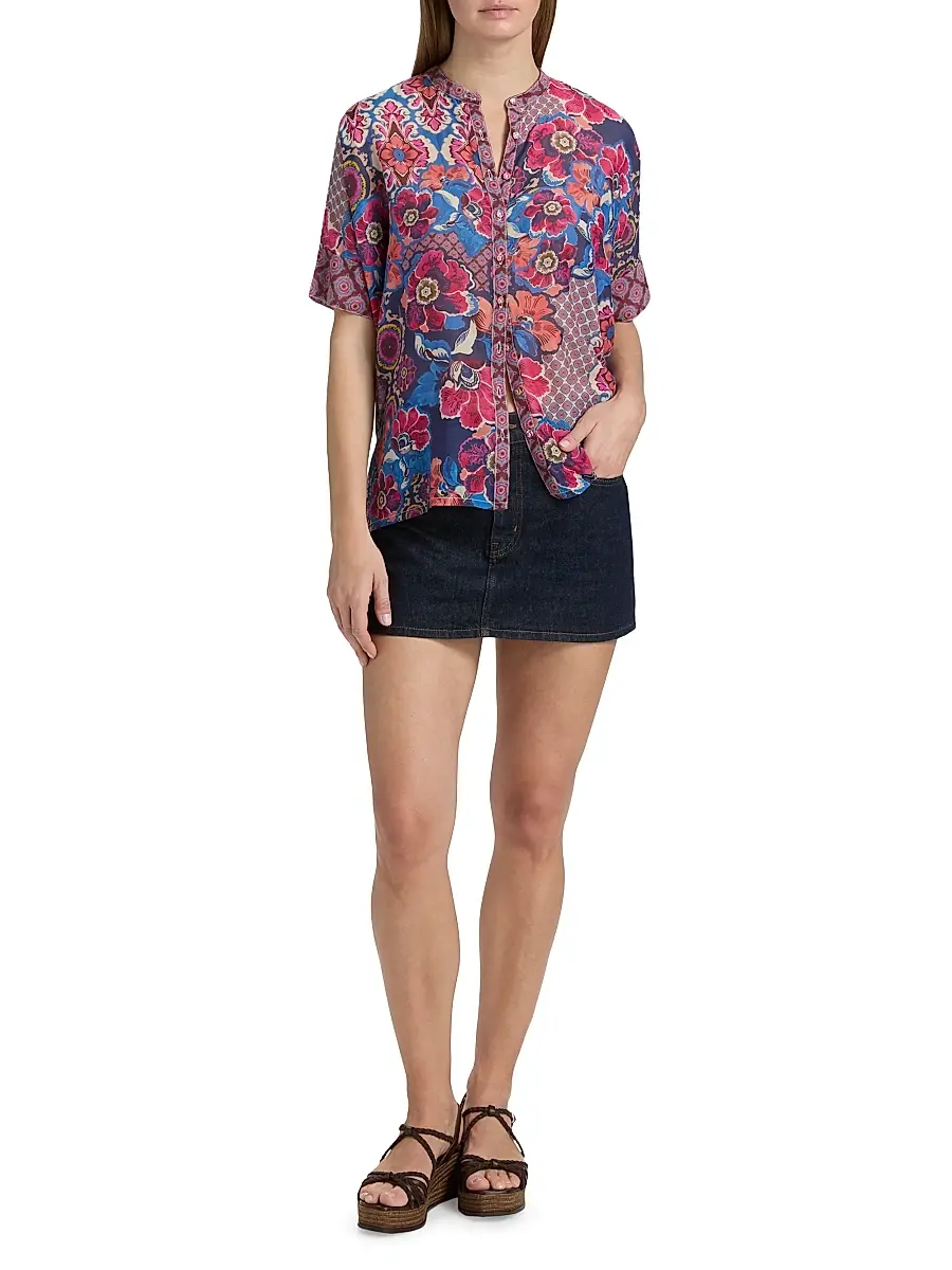 Johnny Was Women's Shiro Printed Cotton-Silk Shirt | Thumbnail 2 Johnny Was Women's Shiro Printed Cotton-Silk Shirt | Thumbnail 2