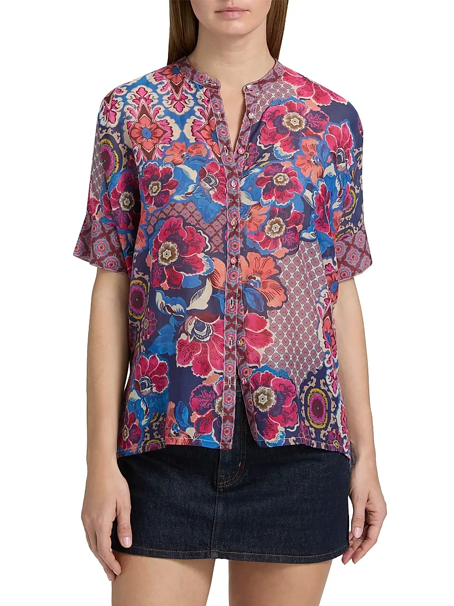Johnny Was Women's Shiro Printed Cotton-Silk Shirt | Thumbnail 3 Johnny Was Women's Shiro Printed Cotton-Silk Shirt | Thumbnail 3