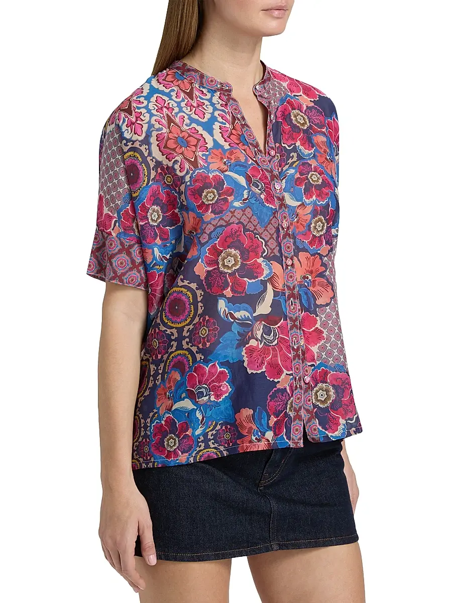 Johnny Was Women's Shiro Printed Cotton-Silk Shirt | Thumbnail 4 Johnny Was Women's Shiro Printed Cotton-Silk Shirt | Thumbnail 4