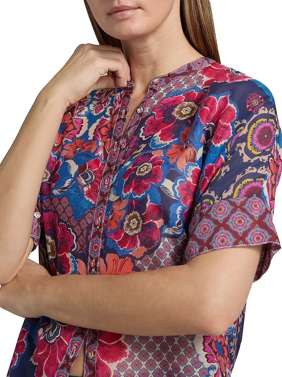 Johnny Was Women's Shiro Printed Cotton-Silk Shirt | Thumbnail 6 Johnny Was Women's Shiro Printed Cotton-Silk Shirt | Thumbnail 6