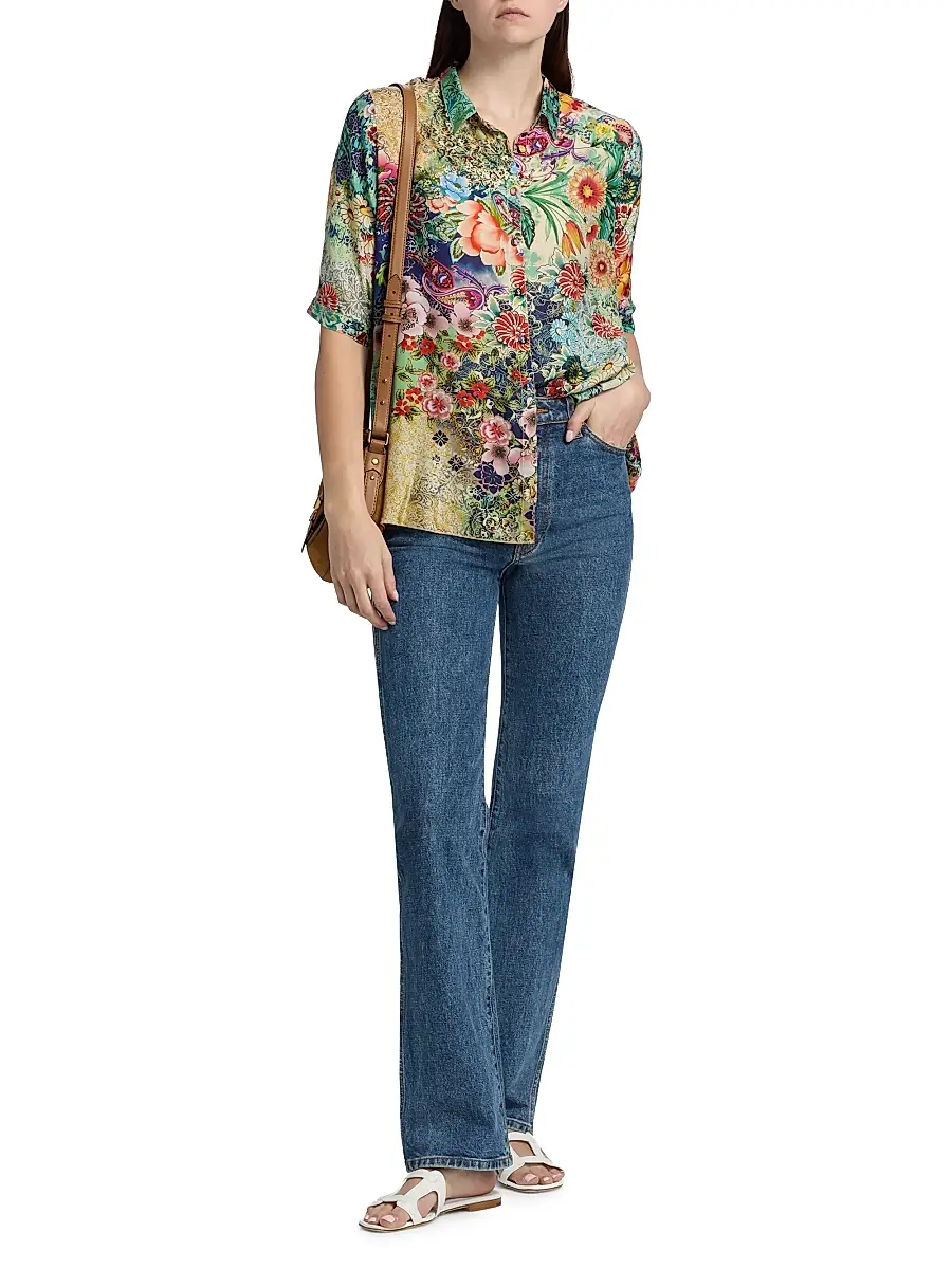 Johnny Was Women's Filaree Silk Button-Front Blouse | Thumbnail 2