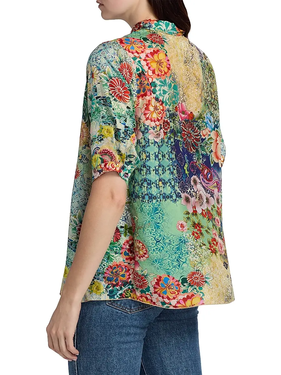 Johnny Was Women's Filaree Silk Button-Front Blouse | Thumbnail 5