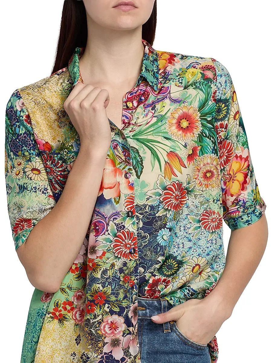 Johnny Was Women's Filaree Silk Button-Front Blouse | Thumbnail 6