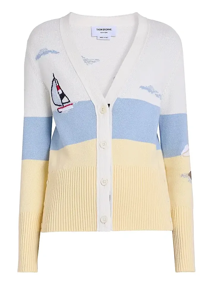 Thom Browne Women's Embroidered Nantucket Scenic Intarsia Cardigan