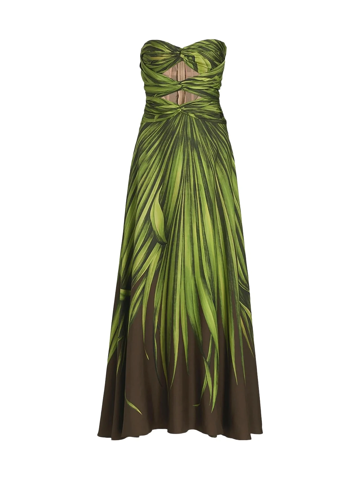 Oscar de la Renta Women's Strapless Palm Print Silk Cut-Out Gown