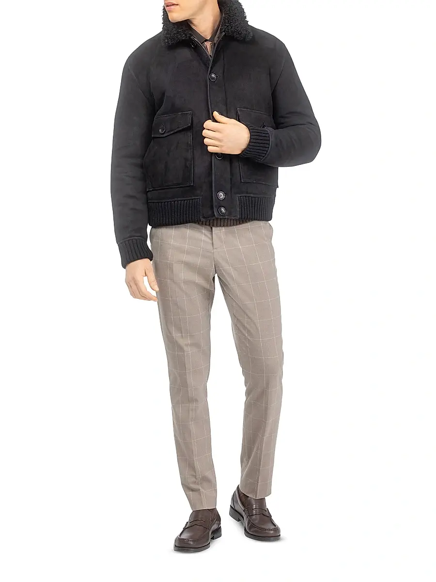 Gorski Men's Suede Shearling Lamb Bomber Jacket | Thumbnail 2 Gorski Men's Suede Shearling Lamb Bomber Jacket | Thumbnail 2