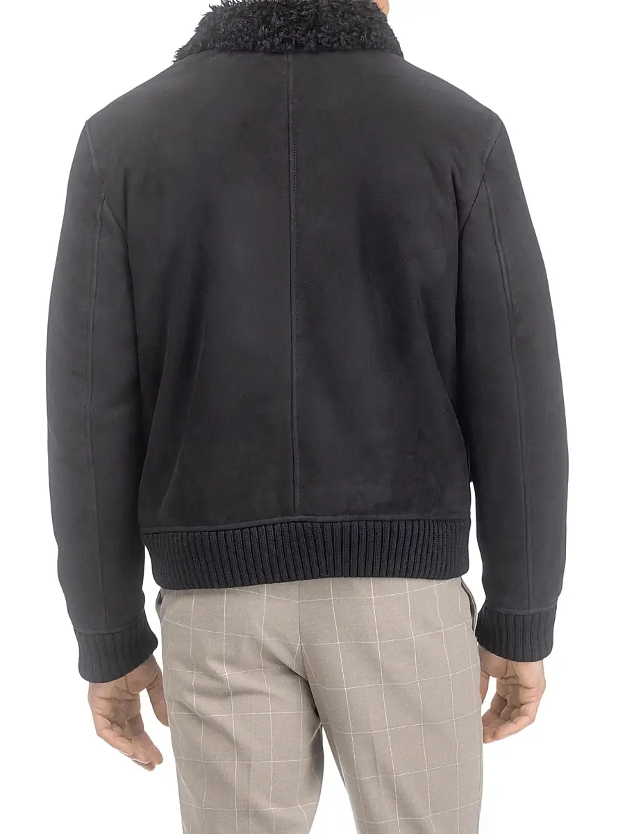 Gorski Men's Suede Shearling Lamb Bomber Jacket | Thumbnail 5 Gorski Men's Suede Shearling Lamb Bomber Jacket | Thumbnail 5