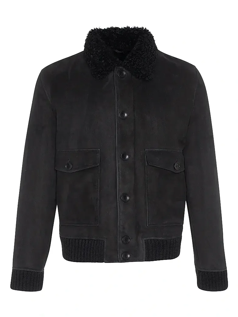 Gorski Men's Suede Shearling Lamb Bomber Jacket
