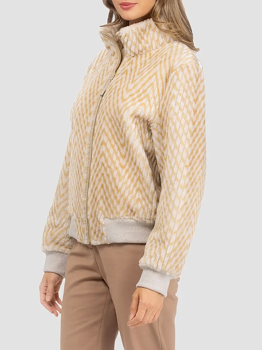Gorski Women's Reversible Chevron Printed Grooved Shearling Lamb Bomber Coat | Thumbnail 4