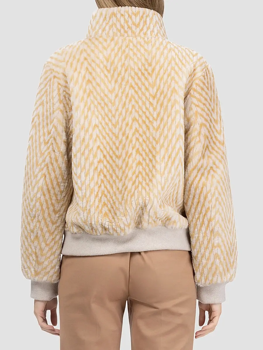 Gorski Women's Reversible Chevron Printed Grooved Shearling Lamb Bomber Coat | Thumbnail 5