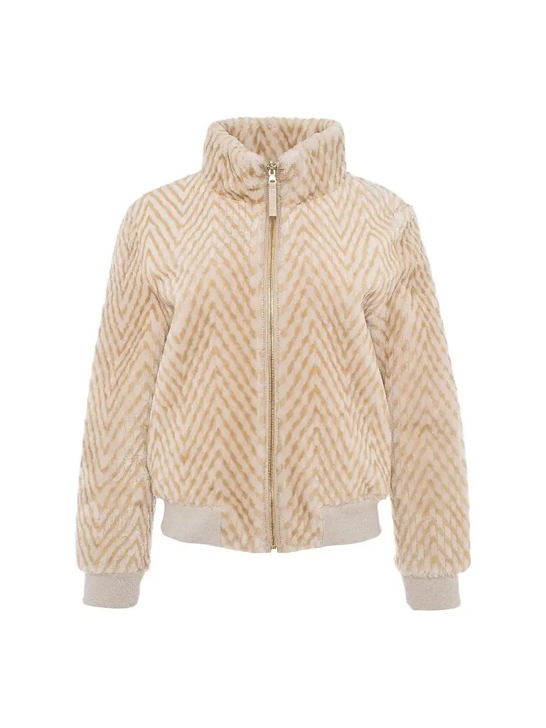 Gorski Women's Reversible Chevron Printed Grooved Shearling Lamb Bomber Coat - Cream Palomino - Size Large | Image 1 Gorski Women's Reversible Chevron Printed Grooved Shearling Lamb Bomber Coat - Cream Palomino - Size Large | Image 1