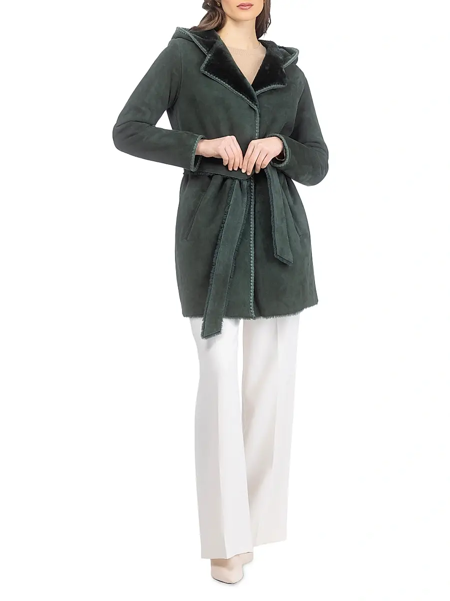 Gorski Women's Merino Shearling Lamb Parka with Embroidered Trim - Emerald | Thumbnail 2 Gorski Women's Merino Shearling Lamb Parka with Embroidered Trim - Emerald | Thumbnail 2