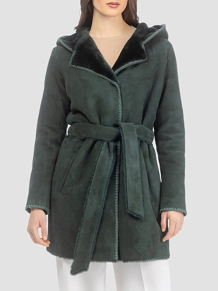 Gorski Women's Merino Shearling Lamb Parka with Embroidered Trim - Emerald | Thumbnail 3 Gorski Women's Merino Shearling Lamb Parka with Embroidered Trim - Emerald | Thumbnail 3