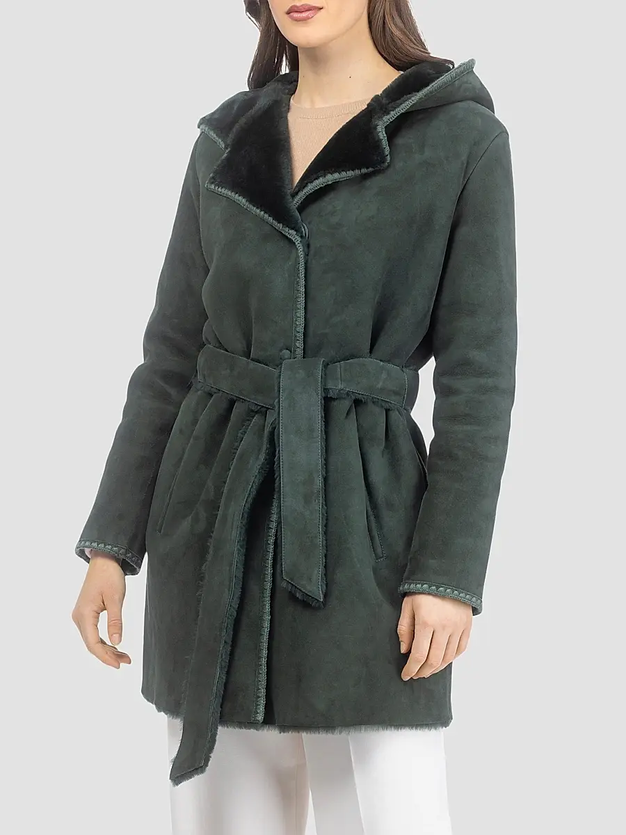 Gorski Women's Merino Shearling Lamb Parka with Embroidered Trim - Emerald | Thumbnail 4 Gorski Women's Merino Shearling Lamb Parka with Embroidered Trim - Emerald | Thumbnail 4