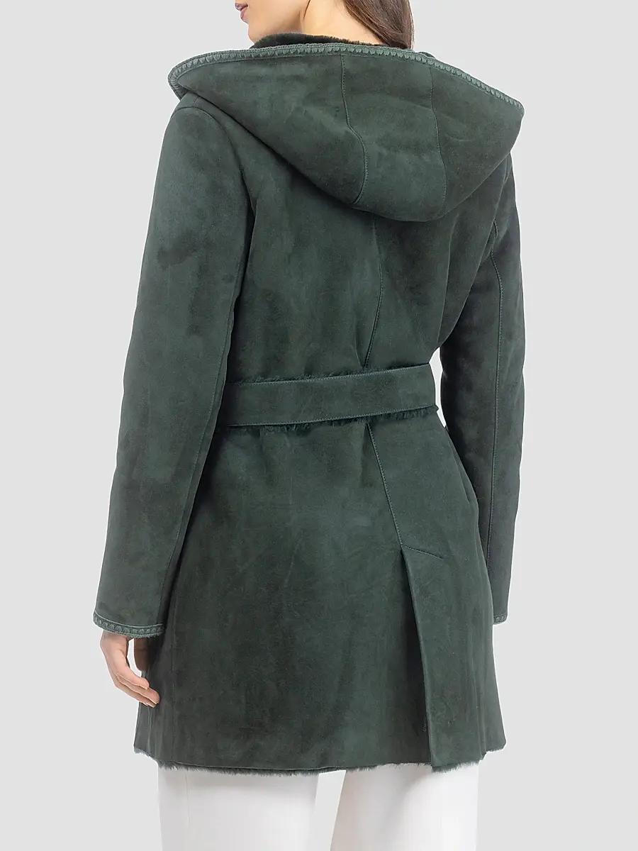 Gorski Women's Merino Shearling Lamb Parka with Embroidered Trim - Emerald | Thumbnail 5 Gorski Women's Merino Shearling Lamb Parka with Embroidered Trim - Emerald | Thumbnail 5