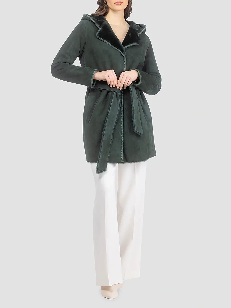 Gorski Women's Merino Shearling Lamb Parka with Embroidered Trim - Emerald | Thumbnail 6 Gorski Women's Merino Shearling Lamb Parka with Embroidered Trim - Emerald | Thumbnail 6