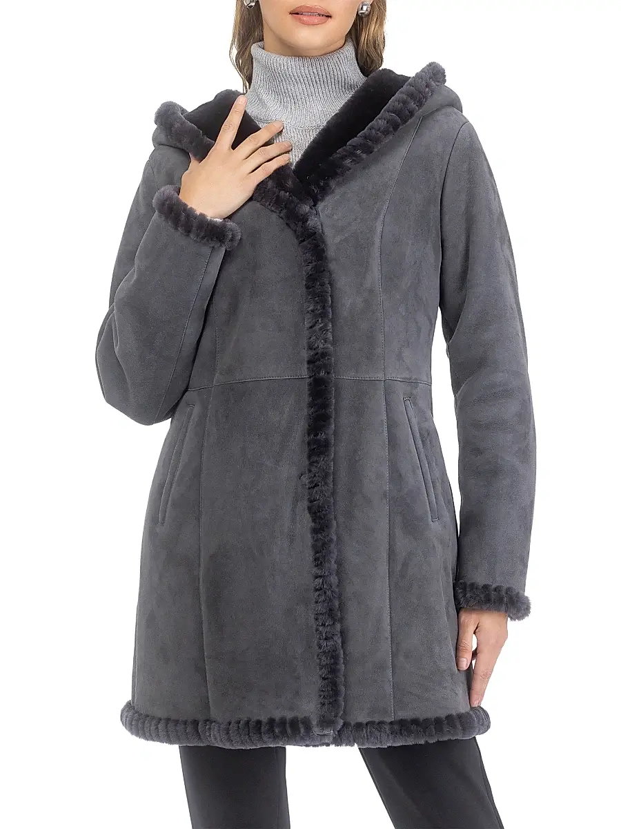 Gorski Women's Shearling Lamb Parka with Whipstitch Trim - Anthracite | Thumbnail 2 Gorski Women's Shearling Lamb Parka with Whipstitch Trim - Anthracite | Thumbnail 2