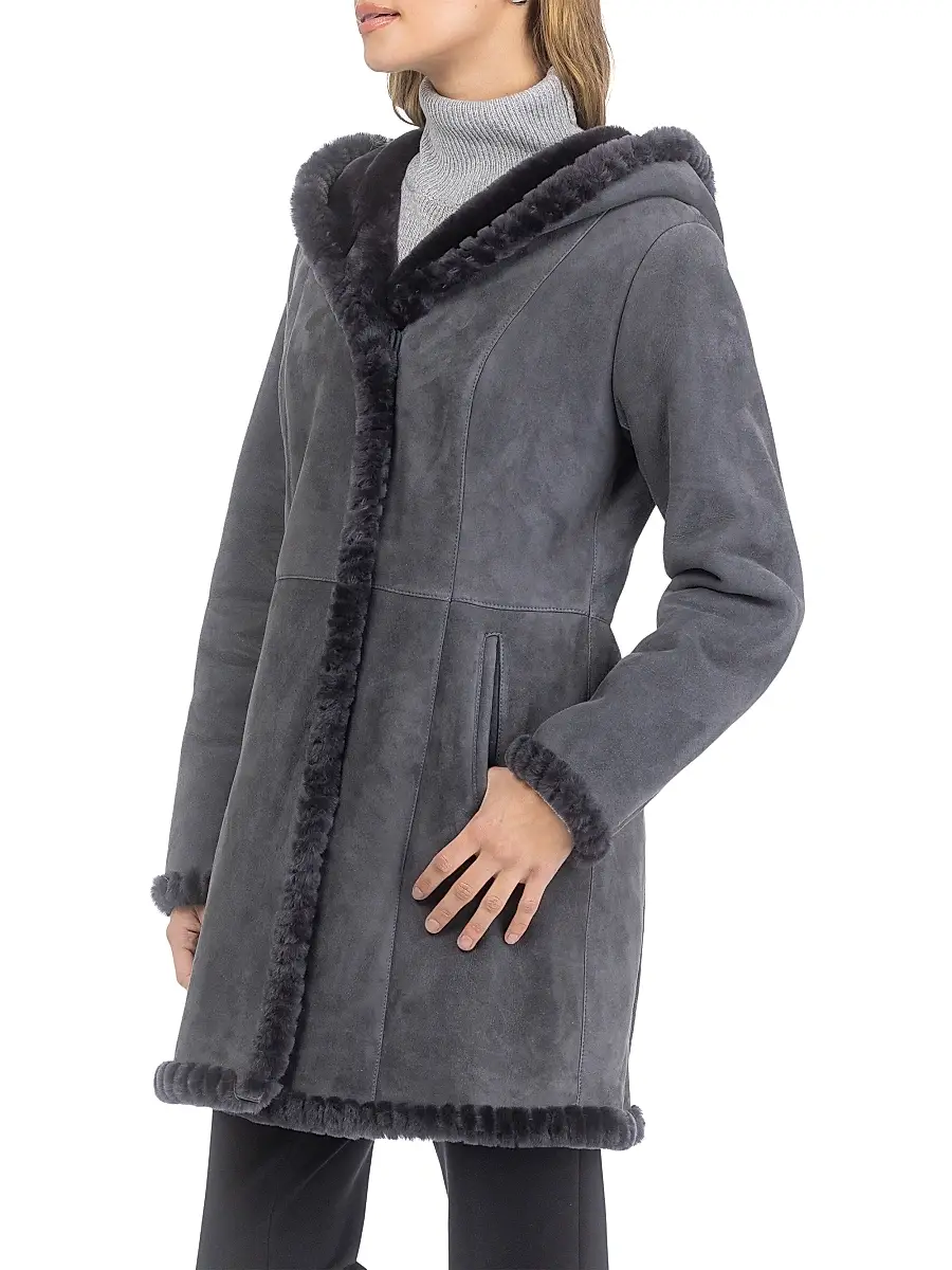 Gorski Women's Shearling Lamb Parka with Whipstitch Trim - Anthracite | Thumbnail 3 Gorski Women's Shearling Lamb Parka with Whipstitch Trim - Anthracite | Thumbnail 3