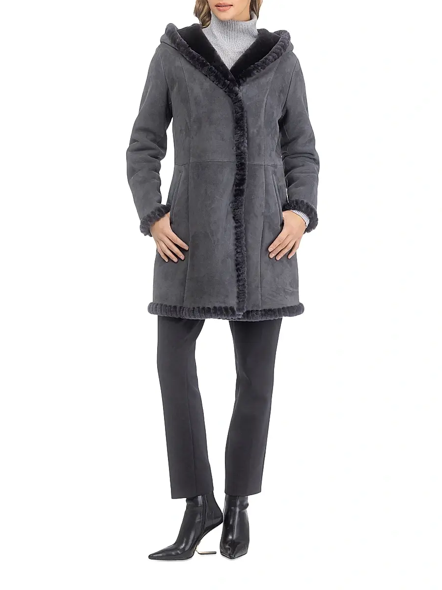 Gorski Women's Shearling Lamb Parka with Whipstitch Trim - Anthracite | Thumbnail 4 Gorski Women's Shearling Lamb Parka with Whipstitch Trim - Anthracite | Thumbnail 4